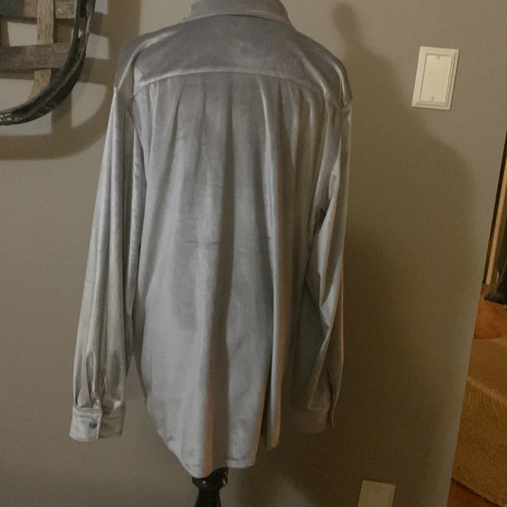 Champagne velour top, (L) turquoise snap buttons-2 Fly co. - Picture 3 of 6